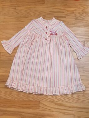 American Girl Pink Coral Cream Striped Ruffle Nightgown Size 6X NWT